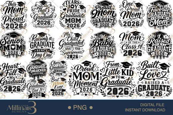Graduation 2026 Mom Edition SVG PNG Bundle for T-Shirt Designs